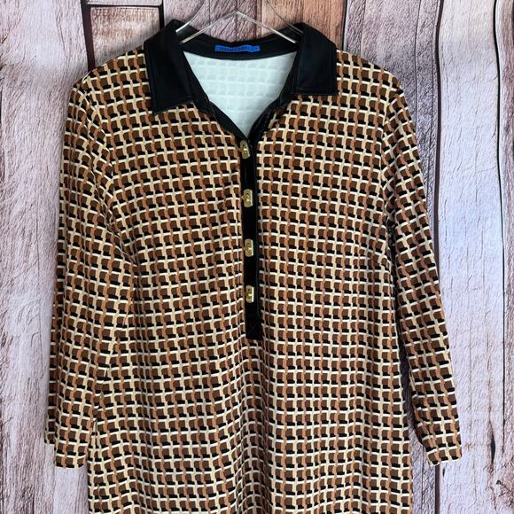 J.McLaughlin Falcon Bainbridge Woven Midi Dress XL Geometric Print Vegan Leather - Picture 3 of 9